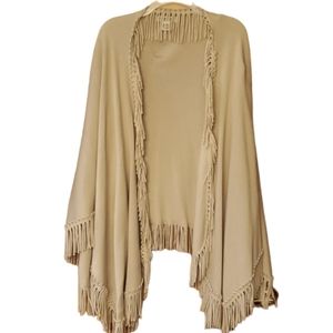 Coldwater Creek Womans Tan Soft Fringed‎ Boho Shawl One Size